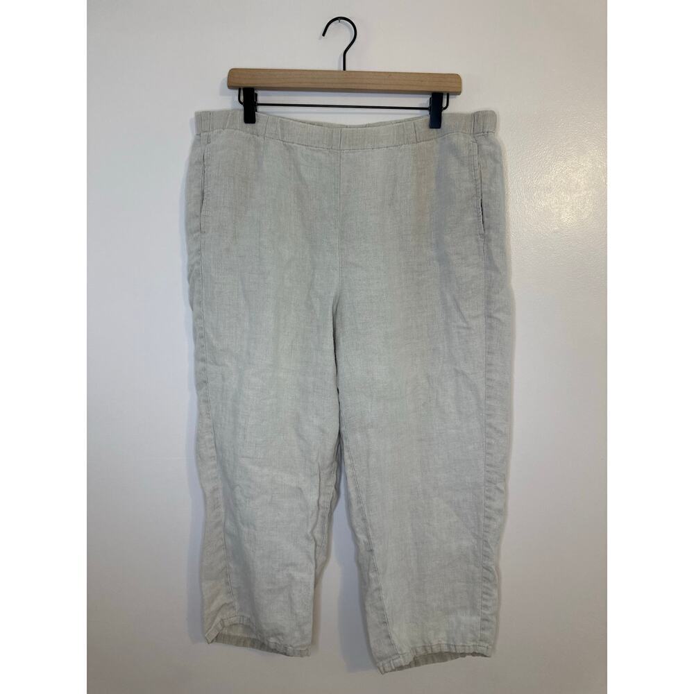 J. Jill Love Linen 100% Linen Flax Tan Wide Leg Cropped Sustainable Resort Large